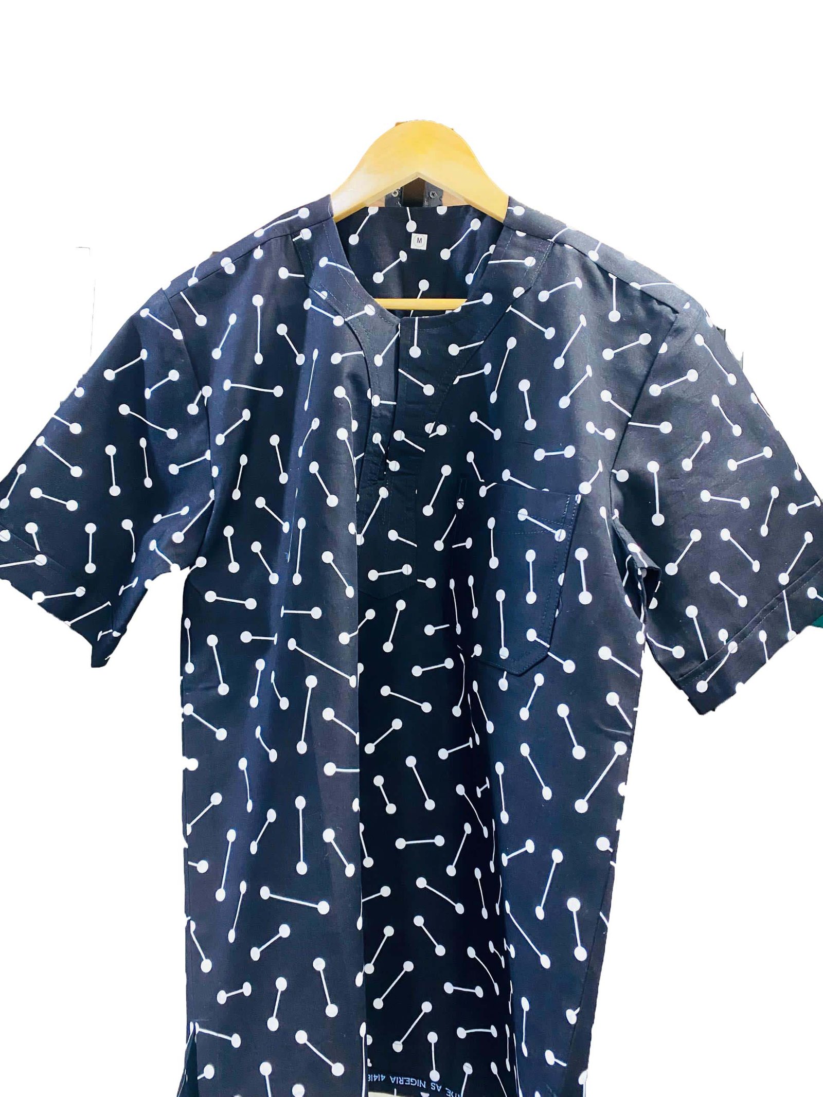 White and Black Spots Short Sleeved Kitenge Shirt